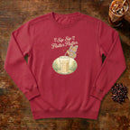 Sip Sip Flutter Flutter Butterfly Sweatshirt in Crimson, a monarch butterfly hovering over an iced coffee