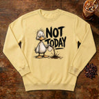 Not Today Duck Sweatshirt in Butter, a grumpy little duck
