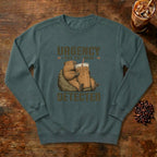 Urgency Not Detected Capybara Sweatshirt in Blue Spruce, a relaxed capybara with its coffee