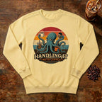Handling It With Coffee Octopus Sweatshirt in Butter, an octopus juggling coffee mugs