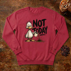 Not Today Duck Sweatshirt in Crimson, a grumpy little duck