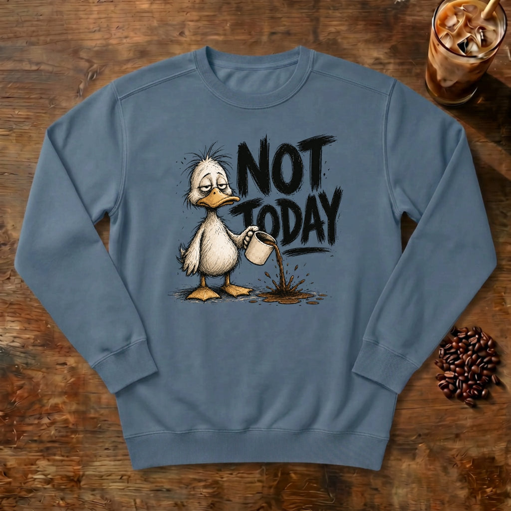 Not Today Duck Sweatshirt in Denim, a grumpy little duck