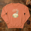 Sip Sip Flutter Flutter Butterfly Sweatshirt in Terracotta, a monarch butterfly hovering over an iced coffee