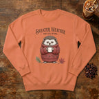 Sweater Weather Hedgehog Sweatshirt in Terracotta, a hedgehog in a knit sweater holding a mug