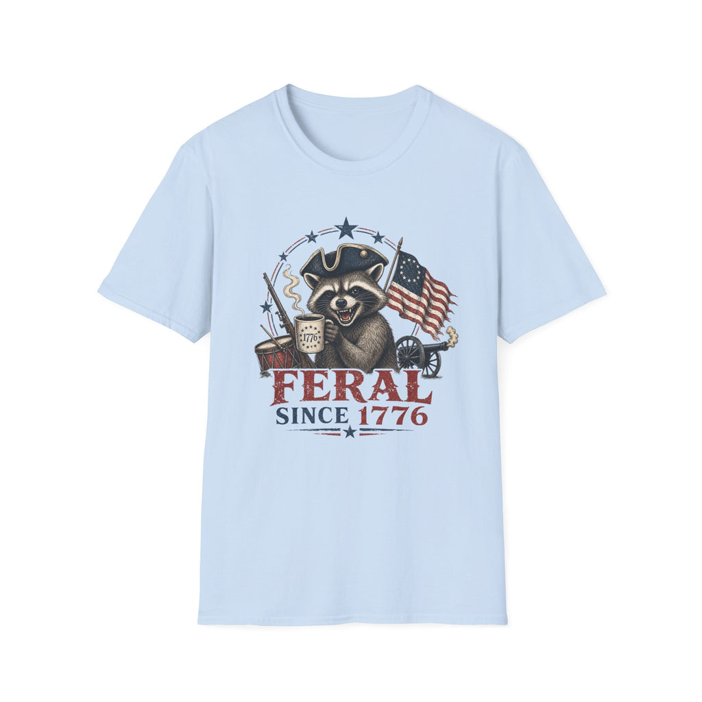 Feral Since 1776 T-Shirt — Patriotic Raccoon Flag Tee