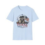 Feral Since 1776 T-Shirt — Patriotic Raccoon Flag Tee
