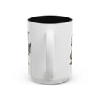 Not Today Duck Coffee Mug, another view. Wild-haired duck watching his coffee spill from a tipped mug