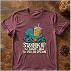 Octopus graphic for Standing Up Straight Octopus on heather-maroon T-shirt