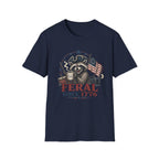 Feral Since 1776 T-Shirt — Patriotic Raccoon Flag Tee
