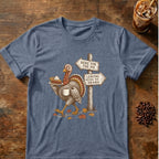 Turkey graphic for Here for the Pie Turkey on Heather-Indigo T-shirt
