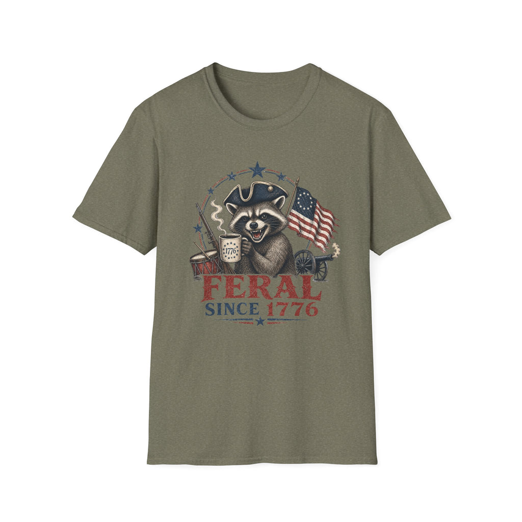 Feral Since 1776 T-Shirt — Patriotic Raccoon Flag Tee