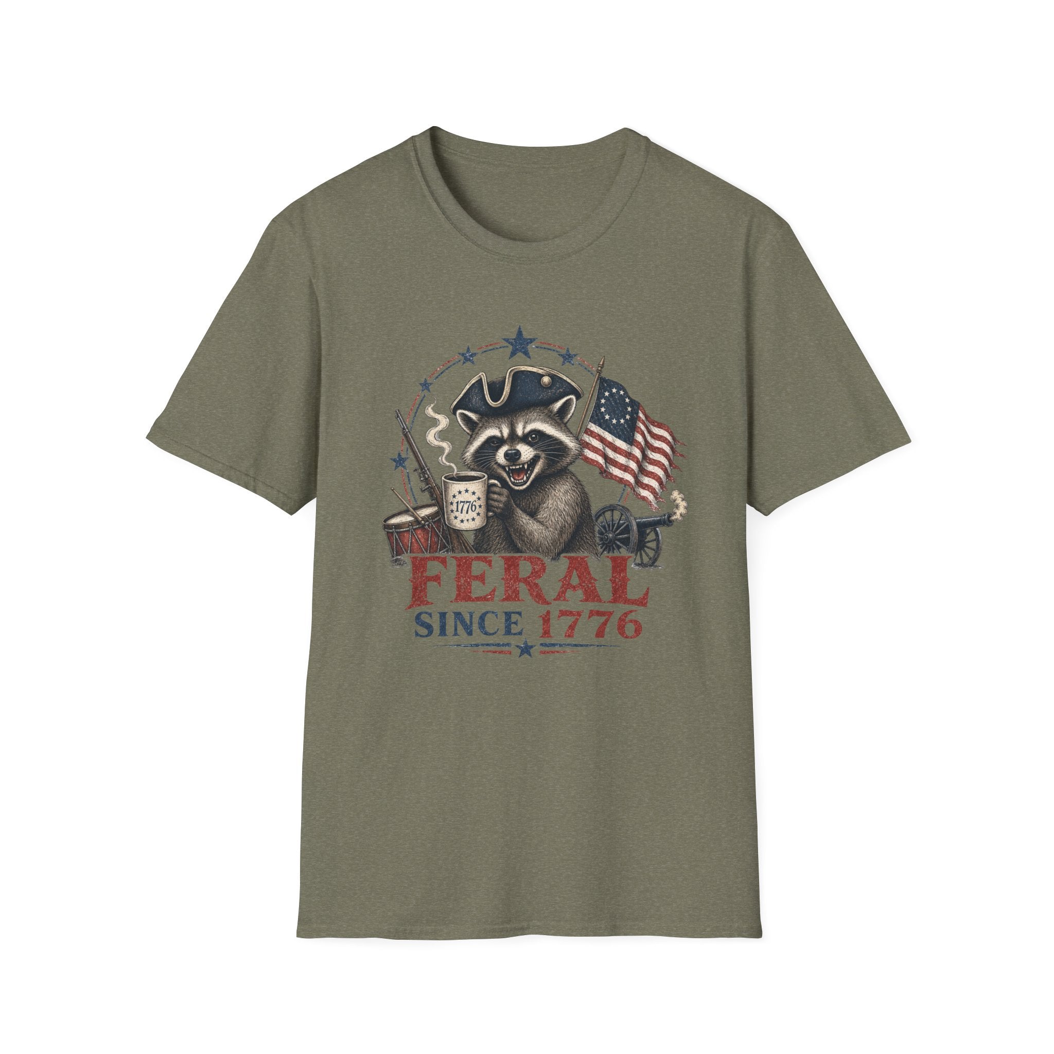 Feral Since 1776 T-Shirt — Patriotic Raccoon Flag Tee