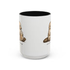 Still Not Fully Charged Platypus Coffee Mug, another view. Sleepy platypus sipping iced coffee with “still not fully charged” text