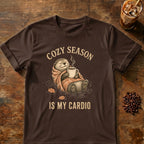 Otter graphic for Cozy Season Is My Cardio Otter on Dark-Chocolate T-shirt