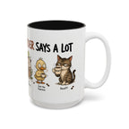 Coffee Order Personalities Animal Mug, another view. Wraparound mug of cute cartoon animals, each matched to a different coffee order
