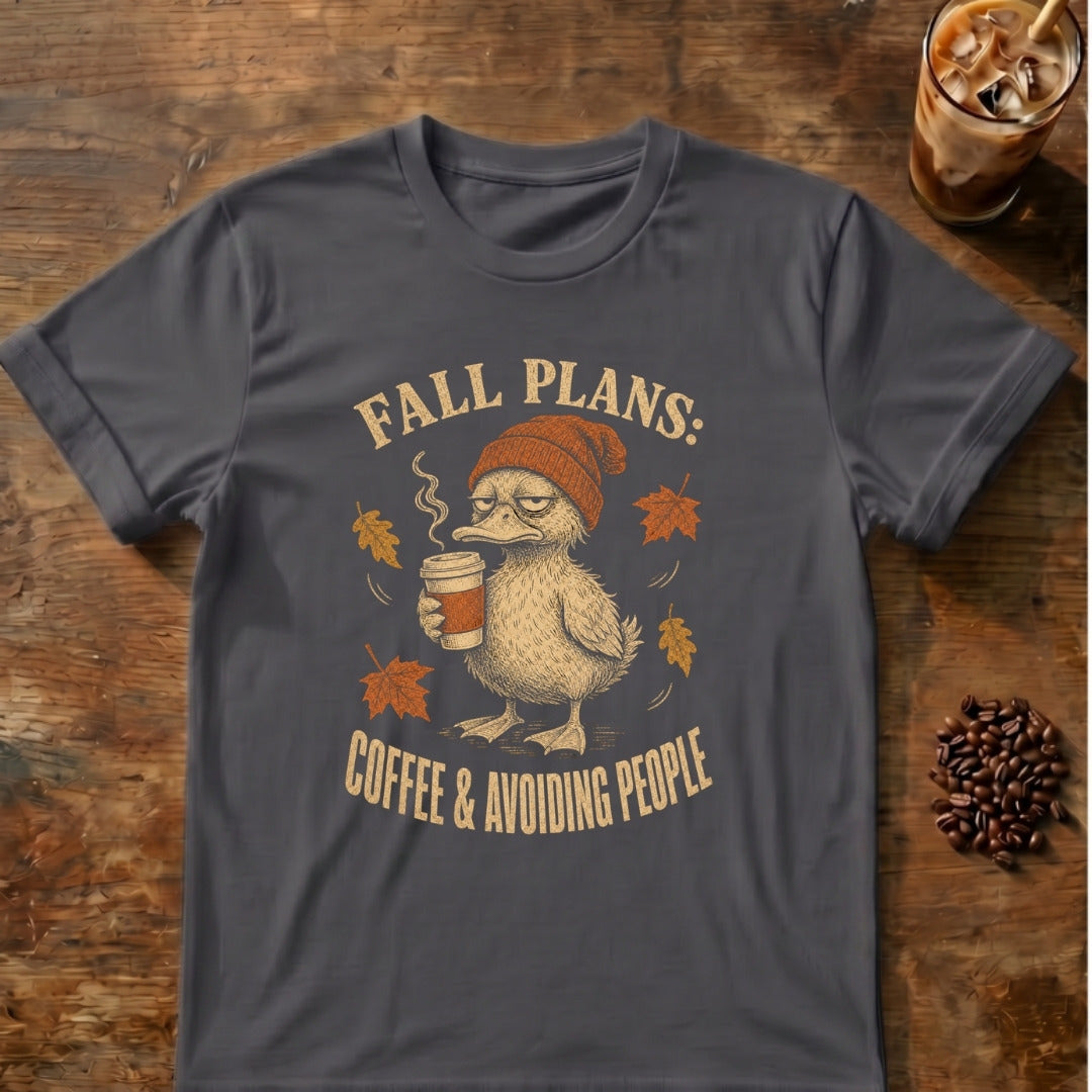 Duck graphic for Fall Plans Duck on Charcoal T-shirt