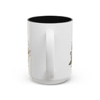 Stages of Morning Animal Coffee Mug, another view. Wraparound mug of cute animals, including a koala and a skunk, going through the “Stages of Morning” with coffee