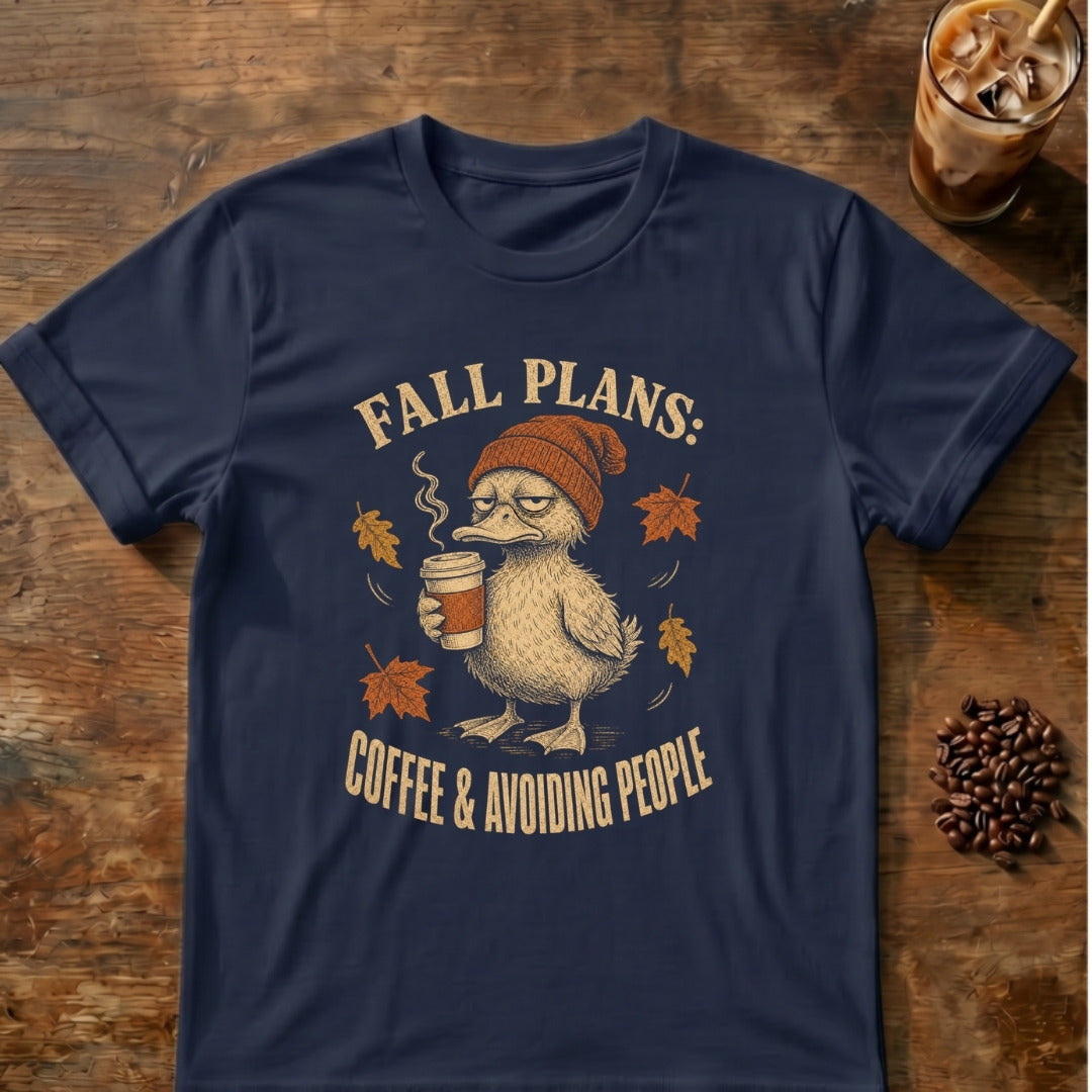 Duck graphic for Fall Plans Duck on Navy T-shirt