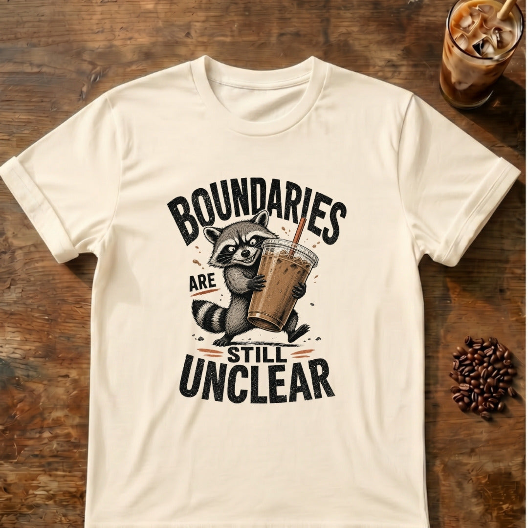 Raccoon graphic for Boundaries Are Still Unclear Raccoon on Natural T-shirt