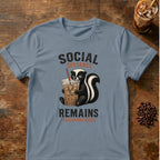 Skunk graphic for Social Distance Remains Skunk on Stone-Blue T-shirt