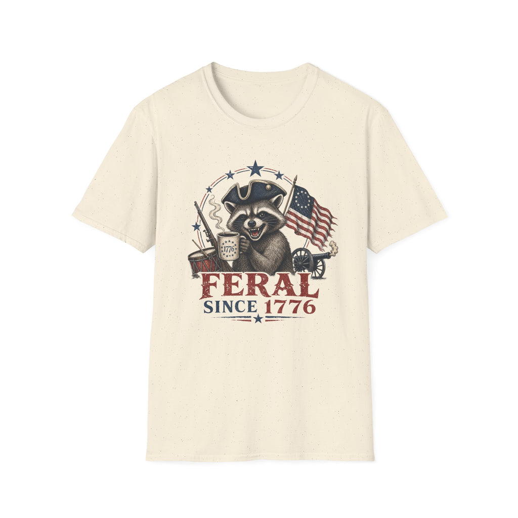 Feral Since 1776 T-Shirt — Patriotic Raccoon Flag Tee