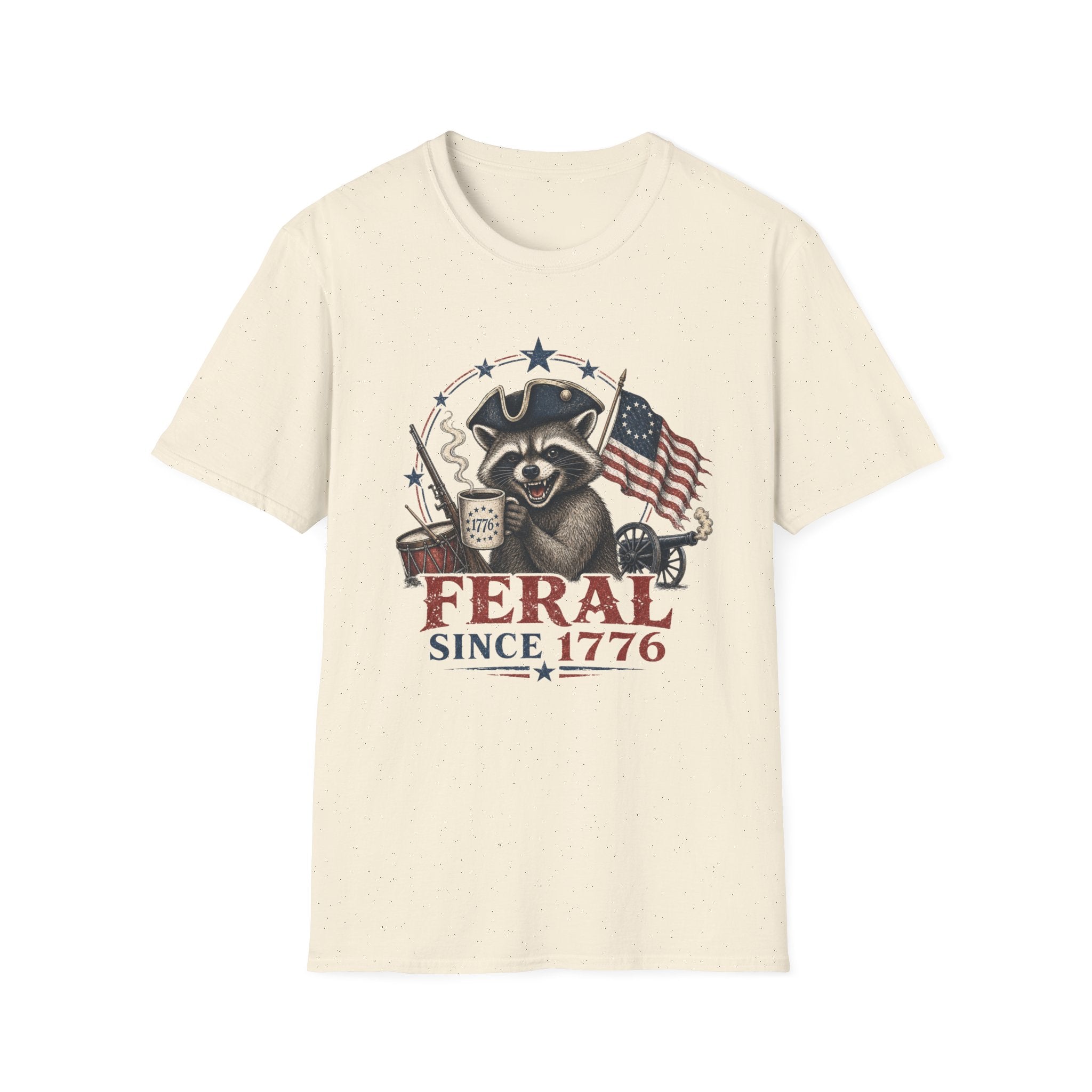Feral Since 1776 T-Shirt — Patriotic Raccoon Flag Tee