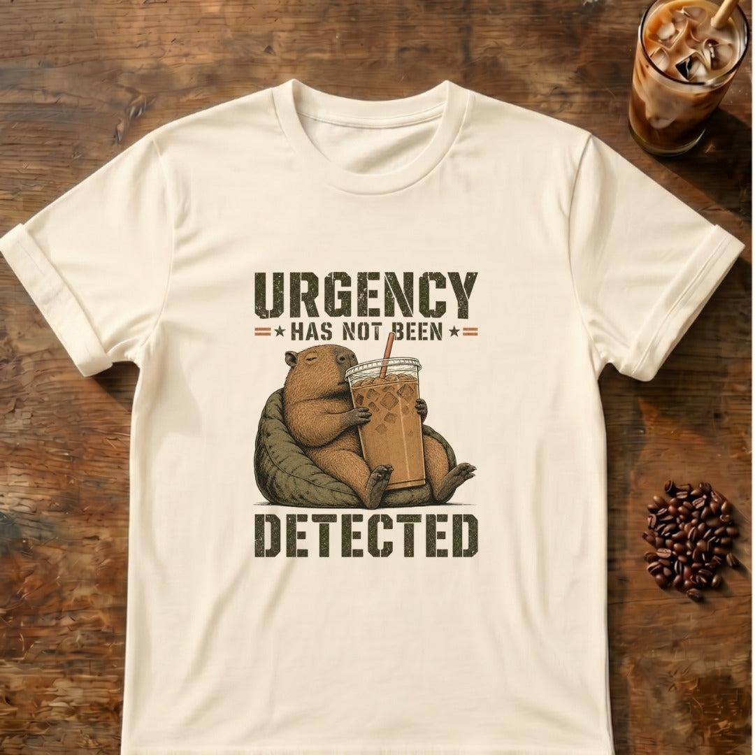 Capybara graphic for Urgency Not Detected Capybara on Natural T-shirt
