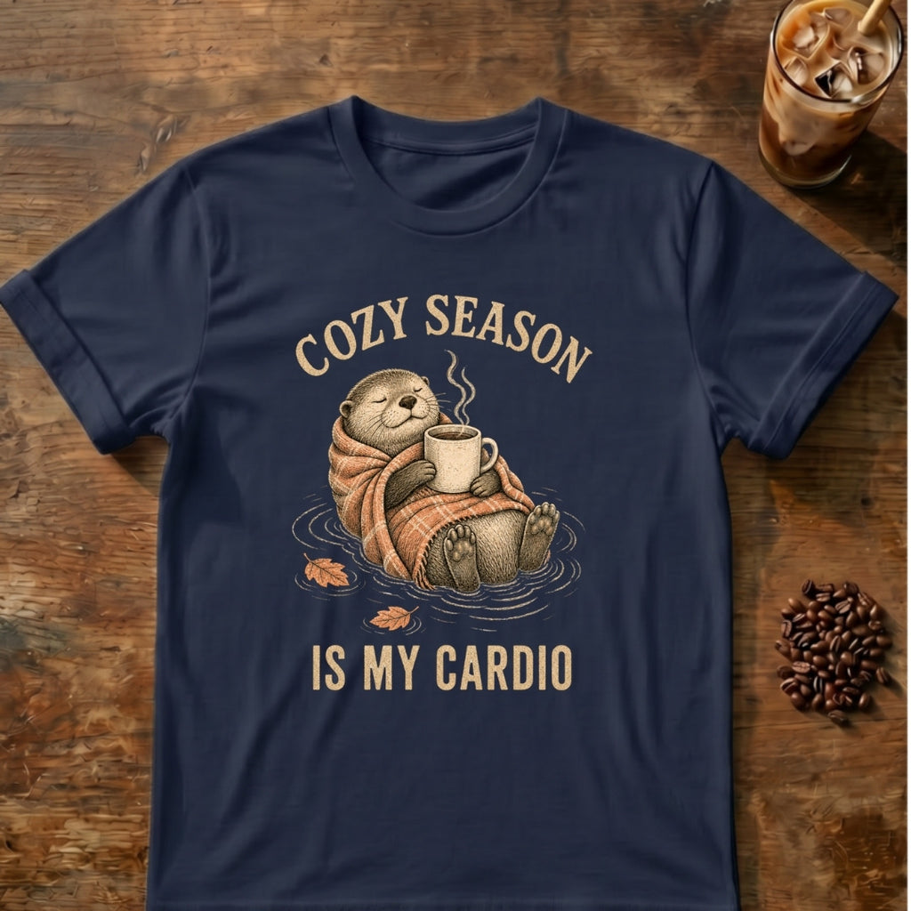 Otter graphic for Cozy Season Is My Cardio Otter on Navy T-shirt