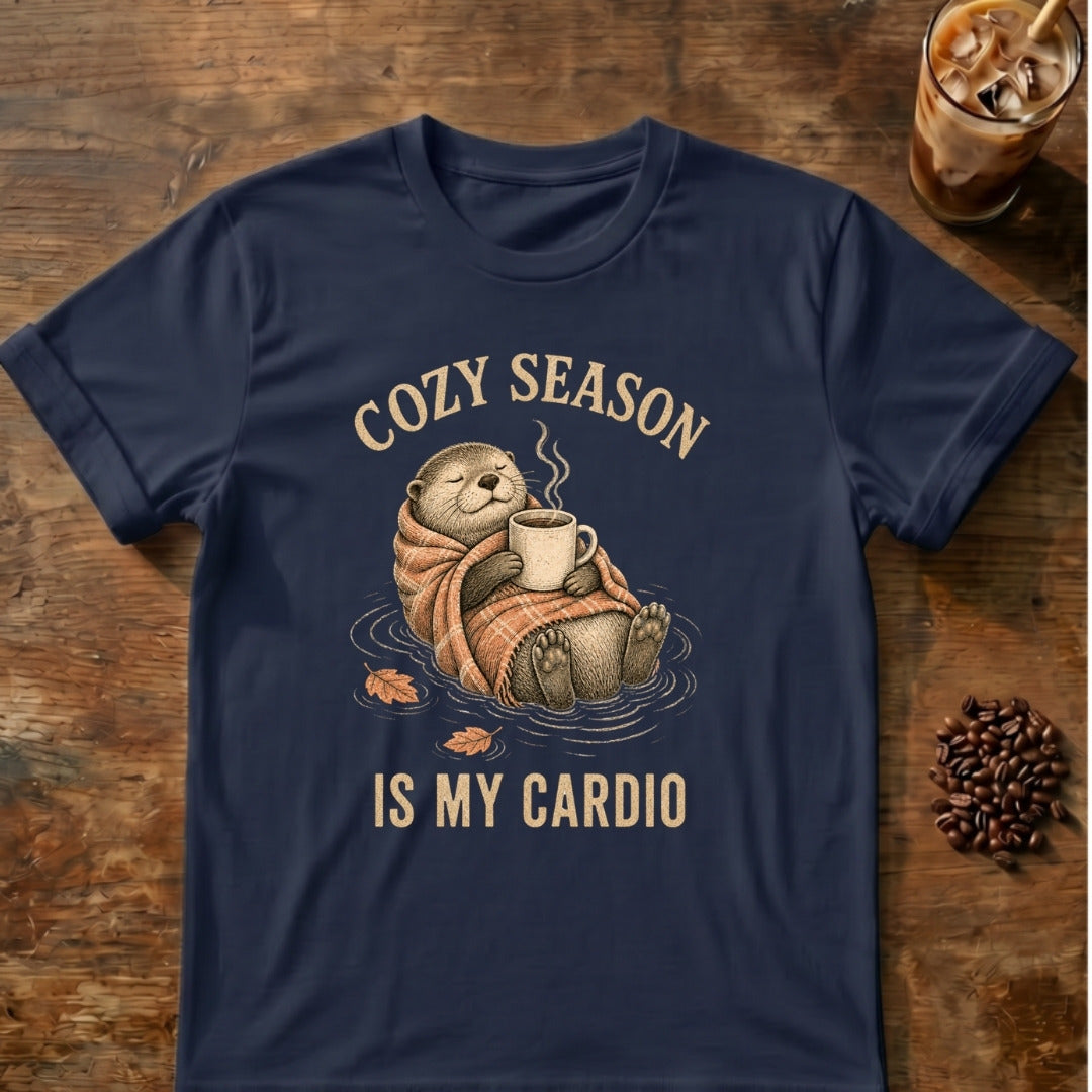 Otter graphic for Cozy Season Is My Cardio Otter on Navy T-shirt