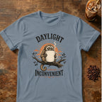 Owl Monkey graphic for Daylight Remains Inconvenient Owl Monkey on Stone-Blue T-shirt