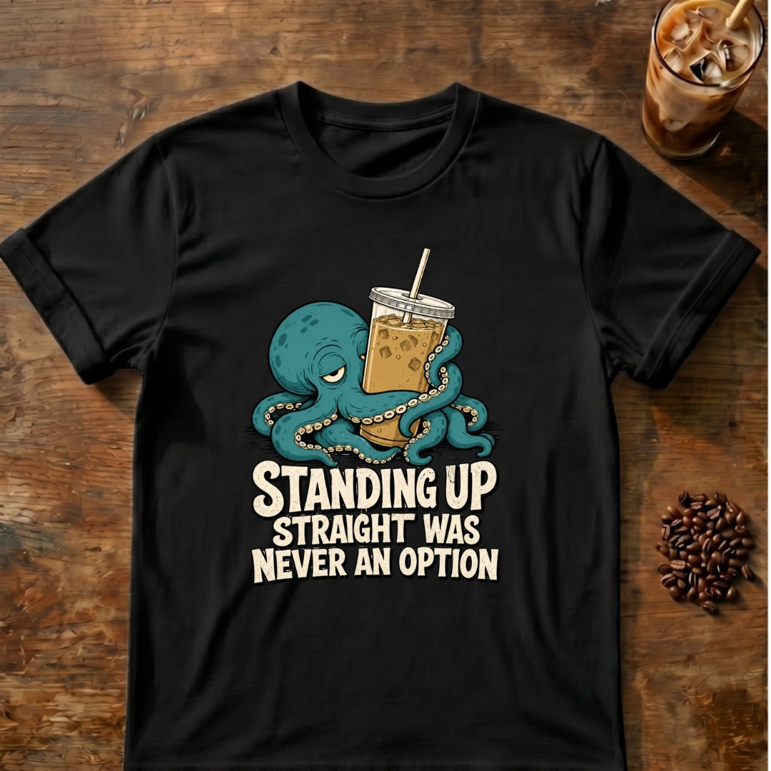 Octopus graphic for Standing Up Straight Octopus on black T-shirt