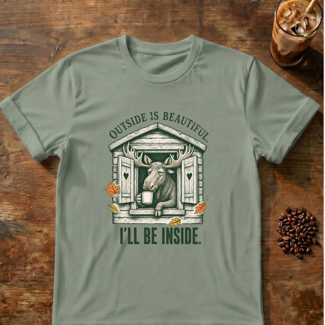 Moose graphic for Outside Is Beautiful Moose on Sage T-shirt