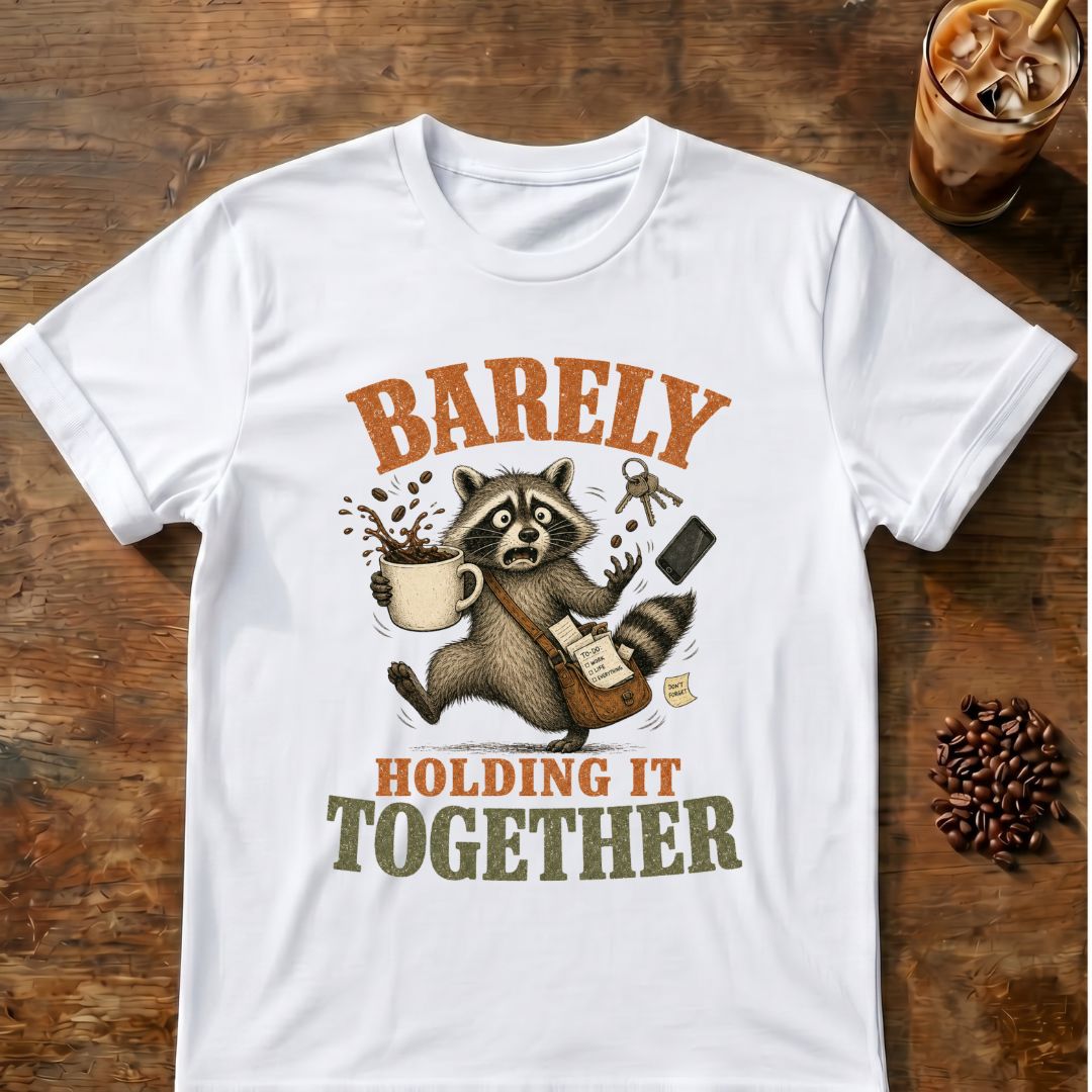 Barely Holding It Together Raccoon Coffee T-Shirt