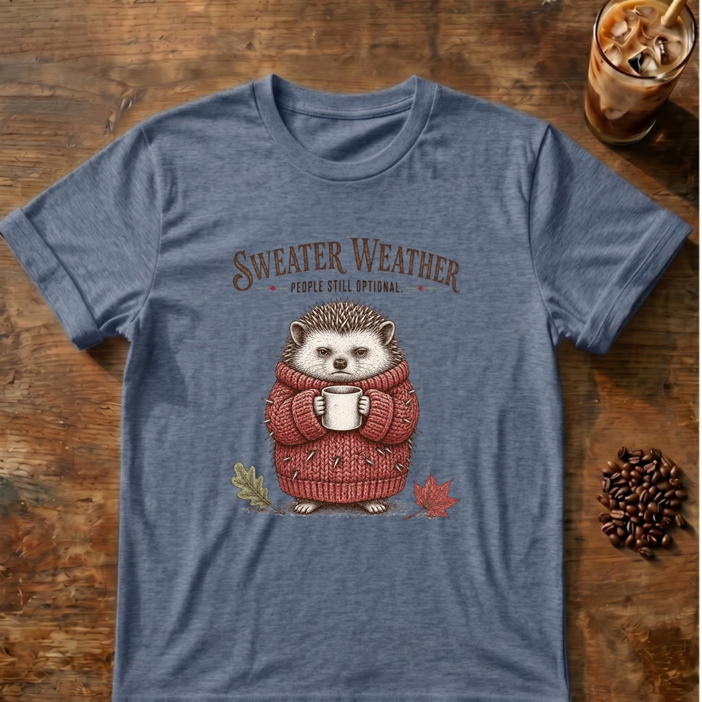Hedgehog graphic for Sweater Weather Hedgehog on Heather-Indigo T-shirt