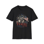 Feral Since 1776 T-Shirt — Patriotic Raccoon Flag Tee