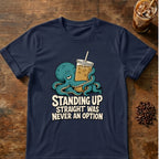 Octopus graphic for Standing Up Straight Octopus on navy T-shirt