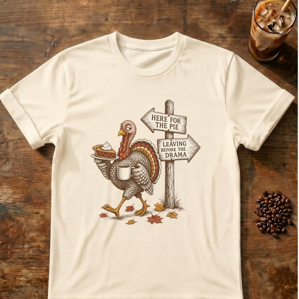 Turkey graphic for Here for the Pie Turkey on Natural T-shirt