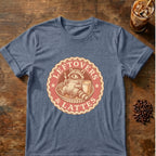 Raccoon graphic for Leftovers & Lattes Raccoon on Heather-Indigo T-shirt