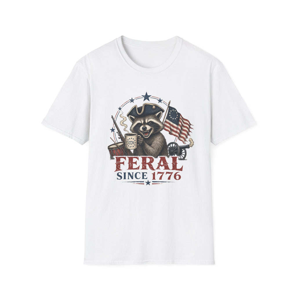 Feral Since 1776 T-Shirt — Patriotic Raccoon Flag Tee