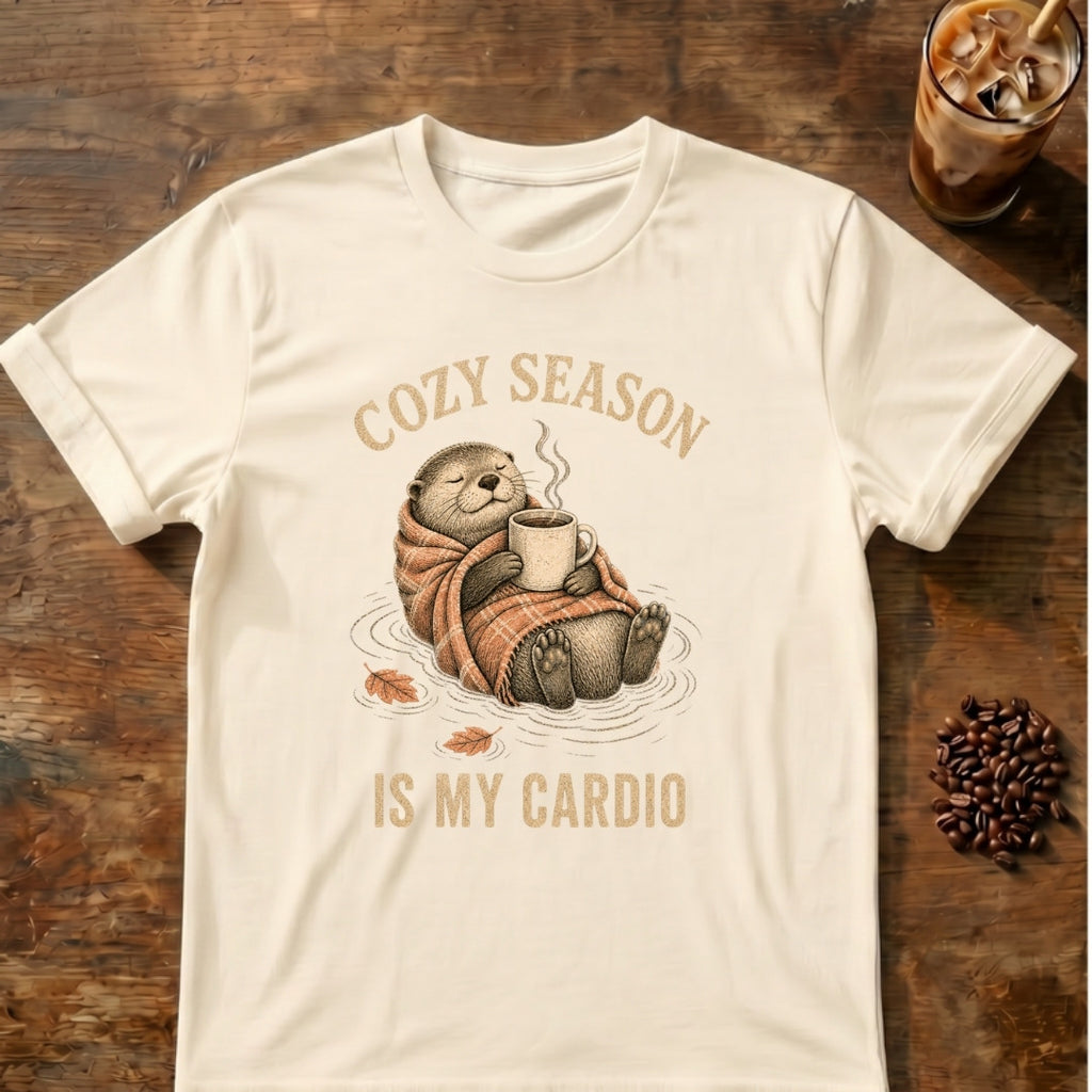 Otter graphic for Cozy Season Is My Cardio Otter on Natural T-shirt
