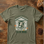 Moose graphic for Outside Is Beautiful Moose on Heather-Military-Green T-shirt
