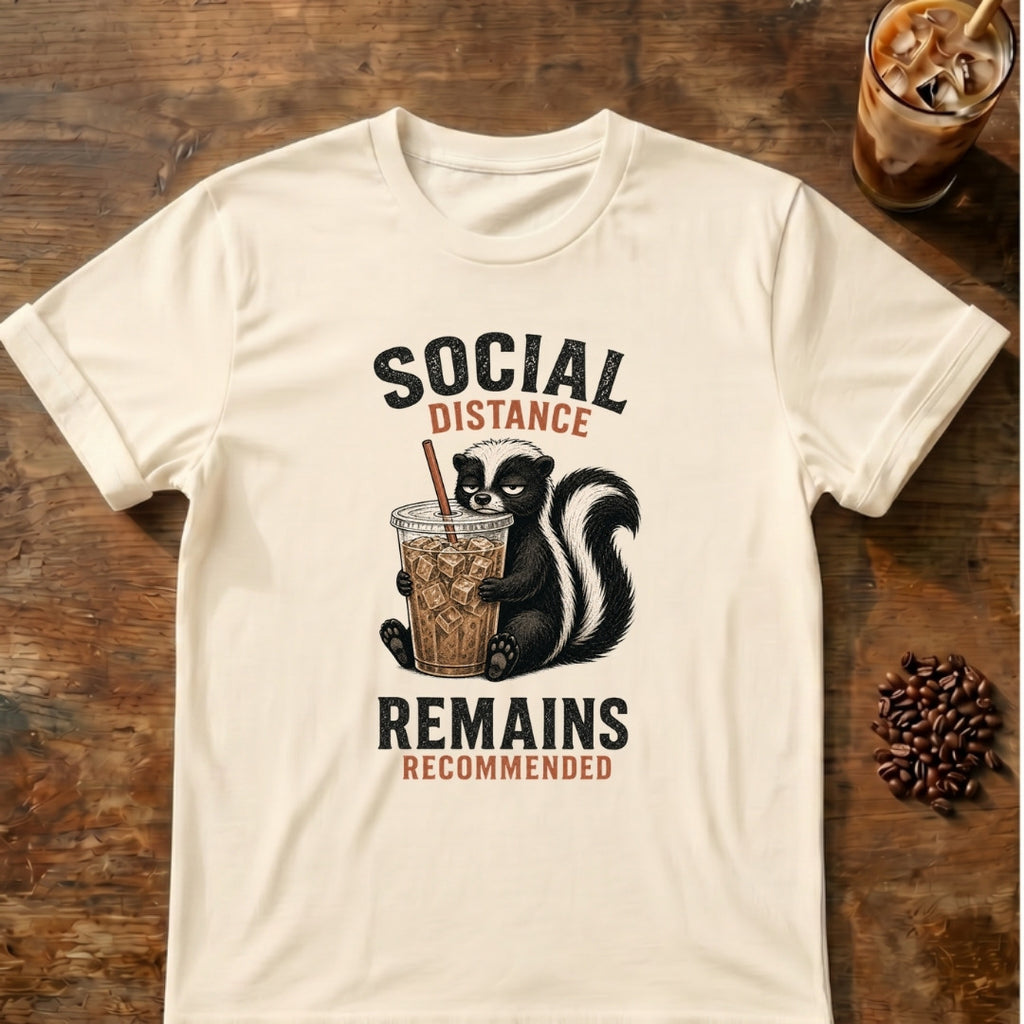 Skunk graphic for Social Distance Remains Skunk on Natural T-shirt