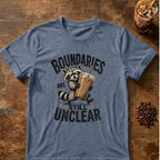 Raccoon graphic for Boundaries Are Still Unclear Raccoon on Heather-Indigo T-shirt