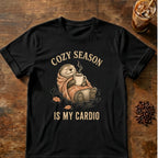 Otter graphic for Cozy Season Is My Cardio Otter on Black T-shirt
