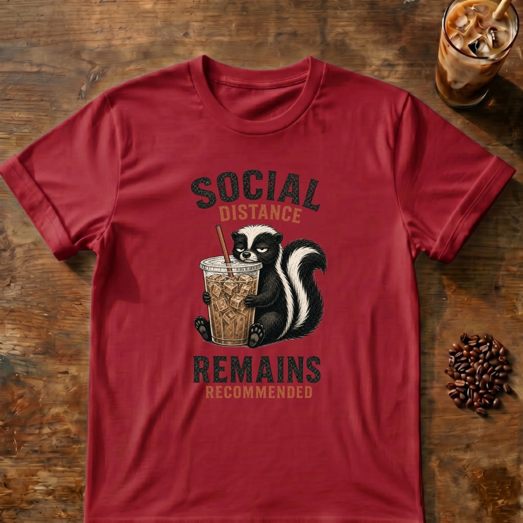 Skunk graphic for Social Distance Remains Skunk on Cardinal-Red T-shirt