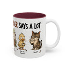Coffee Order Personalities Animal Mug, another view. Wraparound mug of cute cartoon animals, each matched to a different coffee order