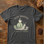 Snail graphic for Slow Mornings Snail on Dark-Heather T-shirt