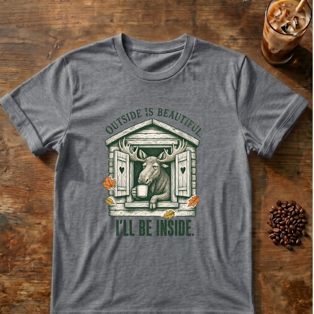 Moose graphic for Outside Is Beautiful Moose on Graphite-Heather T-shirt