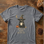Cat graphic for Spells Sips Repeat Cat on Graphite-Heather T-shirt