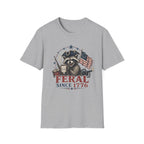 Feral Since 1776 T-Shirt — Patriotic Raccoon Flag Tee